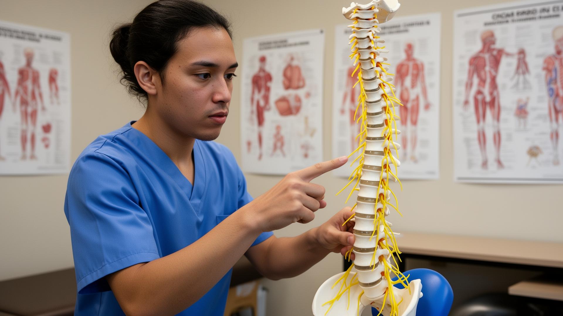 Chiropractic student studying spine anatomy